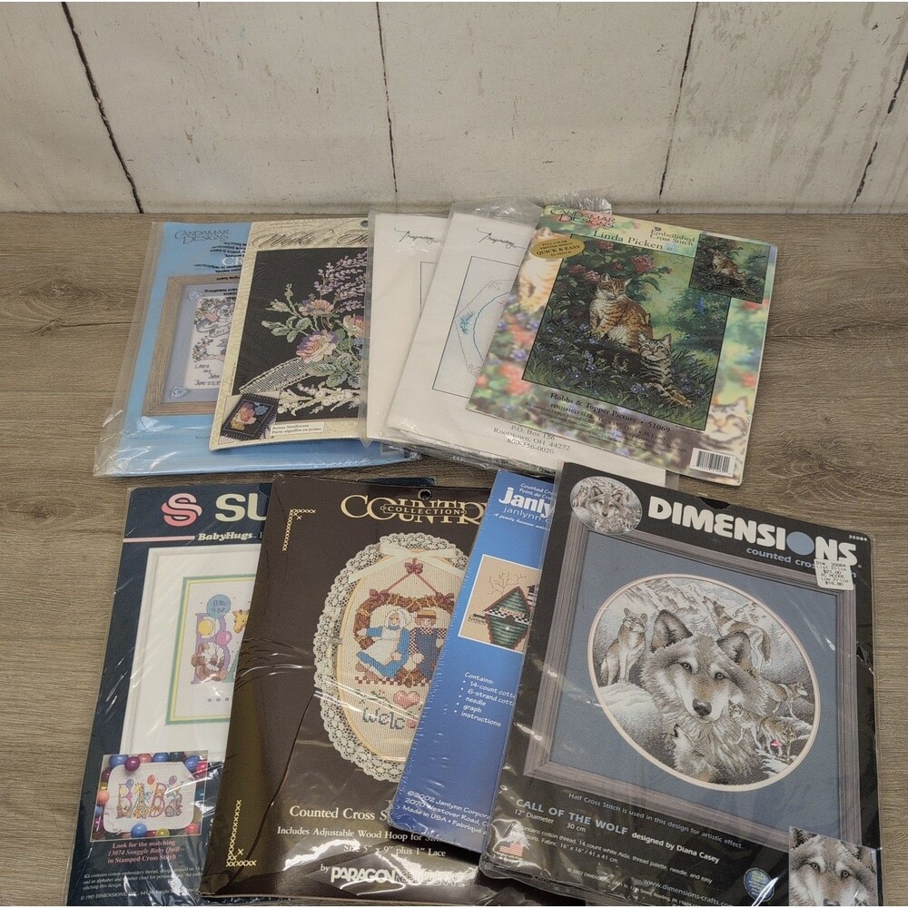 Lot of 9 Candamar, Dimensions  Janlynn Cross Stitch Kits Brand New